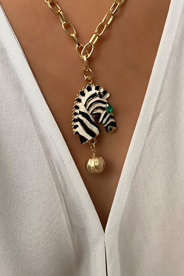 Zebra Uçlu Gold Kolye - 2