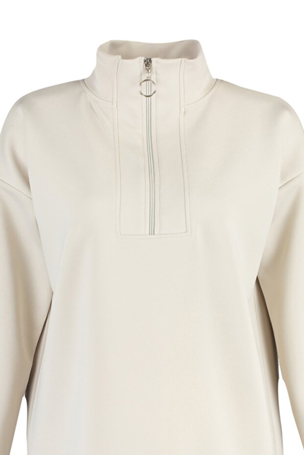 Taş Oversize Fermuar Detaylı Dalgıç/Scuba Örme Sweatshirt TCTAW23TW00198 - 7