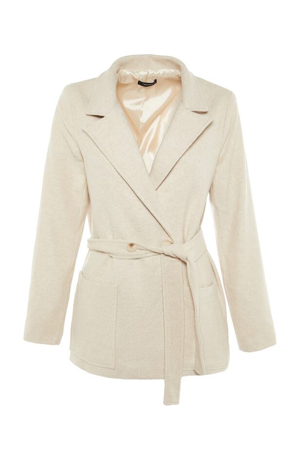 Stone Belted Button Closure Stamp Coat TWOAW23KB00126 - 6