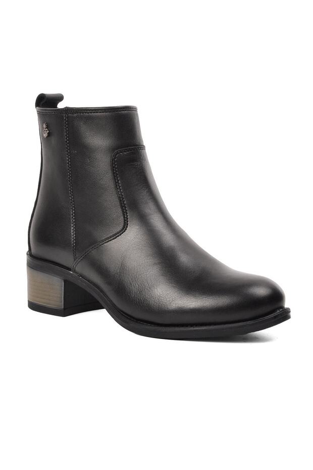 8691 Black Genuine Leather Women's Heeled Boots