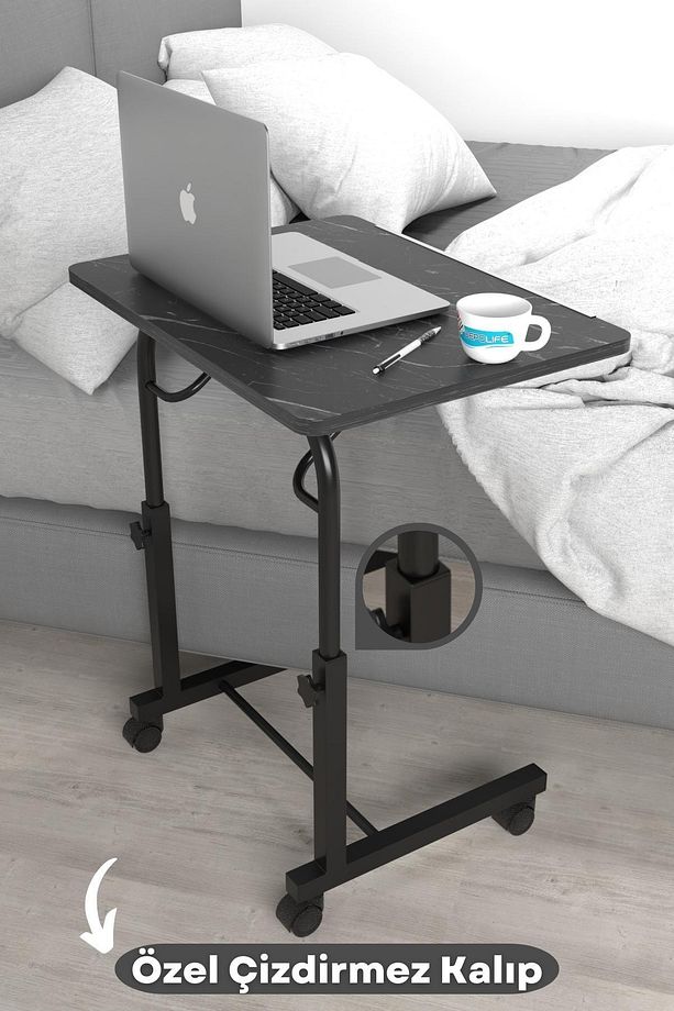 Eğim Yükseklik Ayarlı Laptop Sehpası Kahvaltı Ders Çalışma Bilgisayar Masası Metal Ayak Tekerlekli - 3