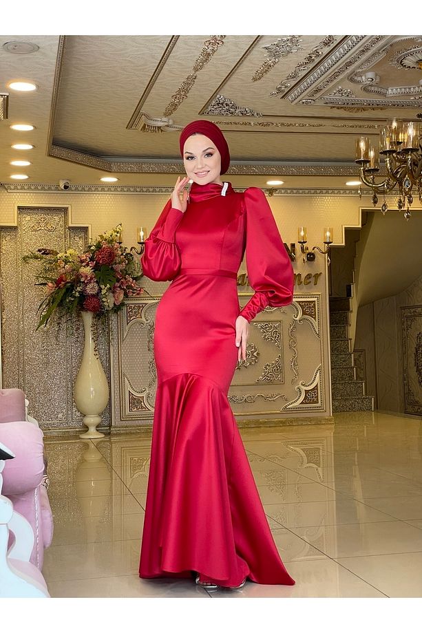 Deniz Yıldızı Kırmızı Abiye Elbise - 4