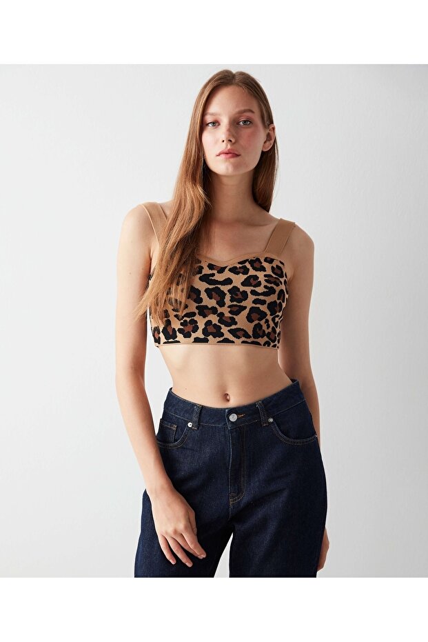 Leopard Pattern Knitwear Bustier - 2