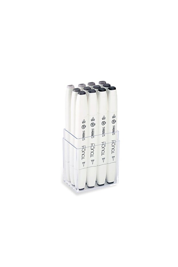 Touch Twin Brush Pen: Double Sided Marker Set: 12 Pieces Hot Gray