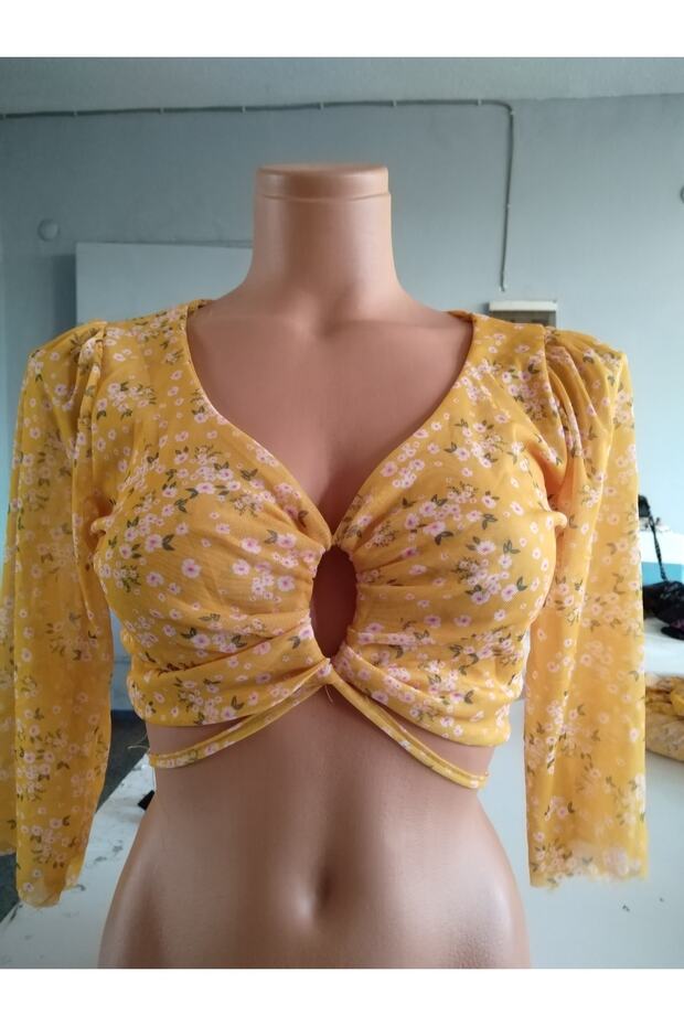 Tül Dekolte Biyeli Crop - 5