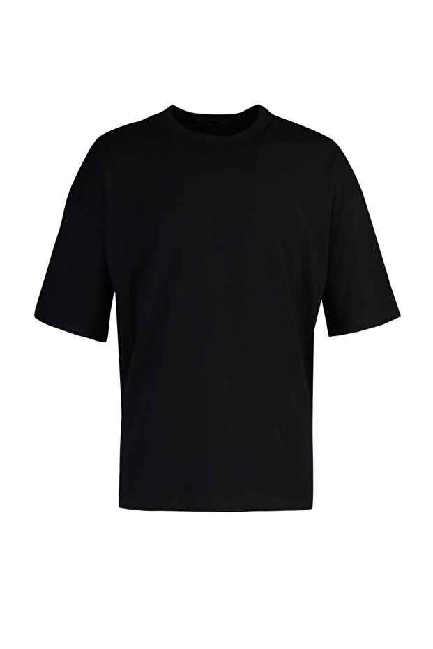 Siyah Oversize/Geniş Kesim Bisiklet Yaka Sırt Baskılı %100 Pamuk Kısa Kollu T-Shirt TMNSS21TS1223 - 7