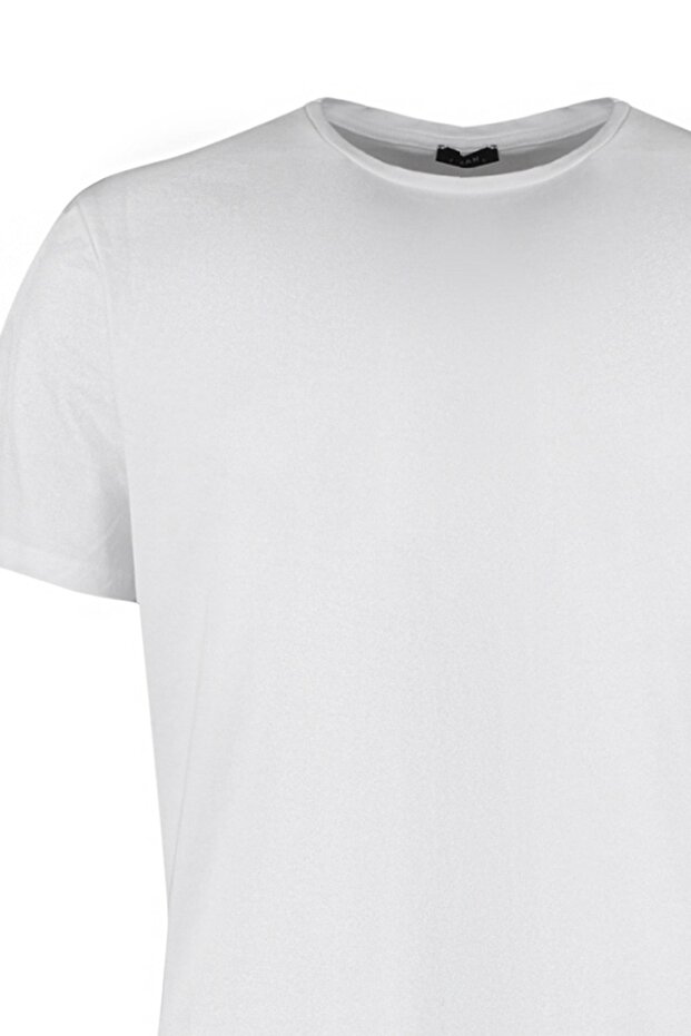 Beyaz Slim/Dar Kesim Kısa Kollu %100 Pamuklu Bisiklet Yaka T-Shirt TMNSS19BO0001 - 8