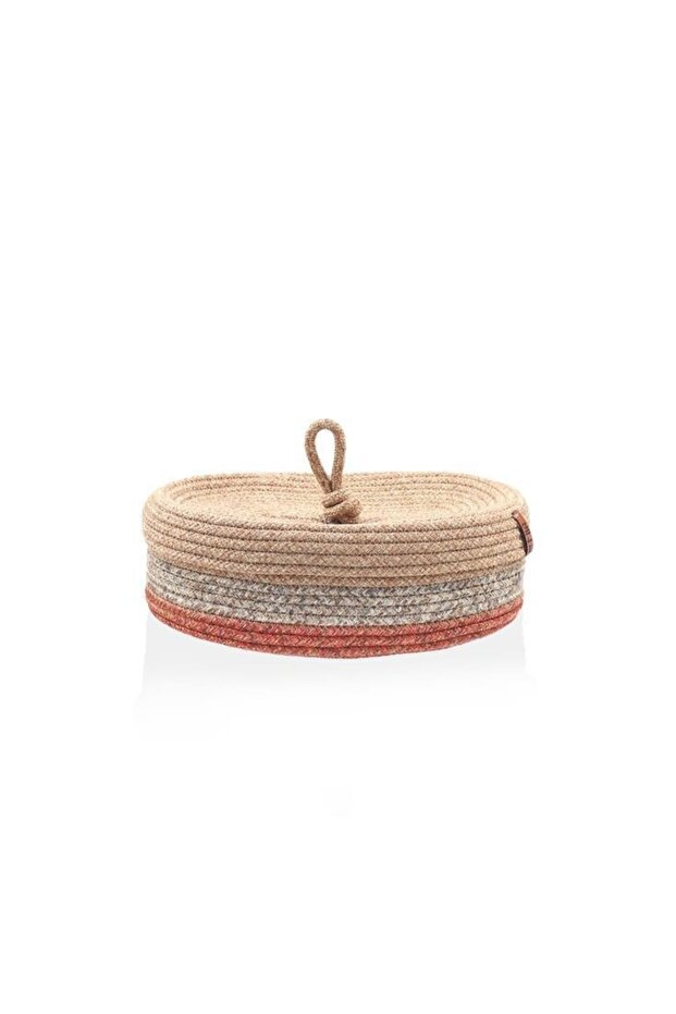 35X24X12Cm Brick Color Bamboo Jute Basket with Oval Lid