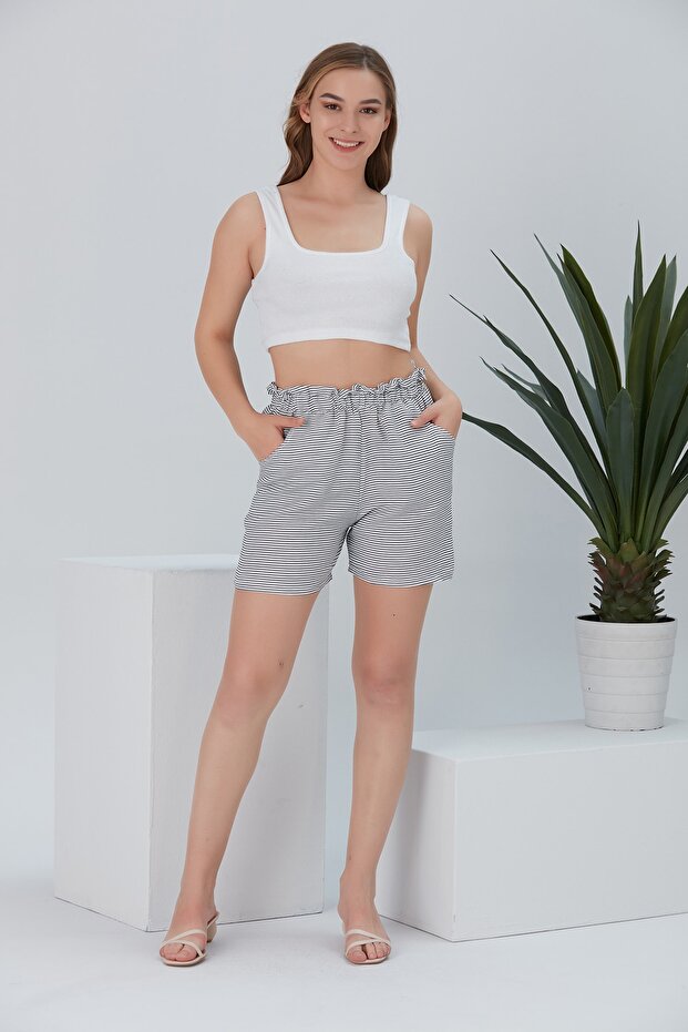 Kadın Çizgili Şort - 4