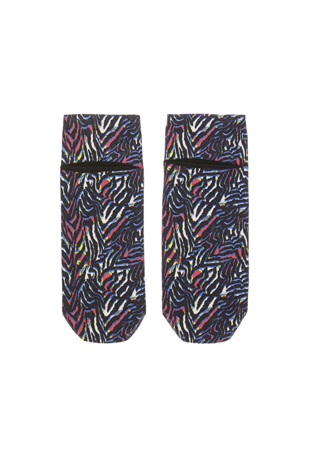 Black Batik Patterned Booties Socks - 2