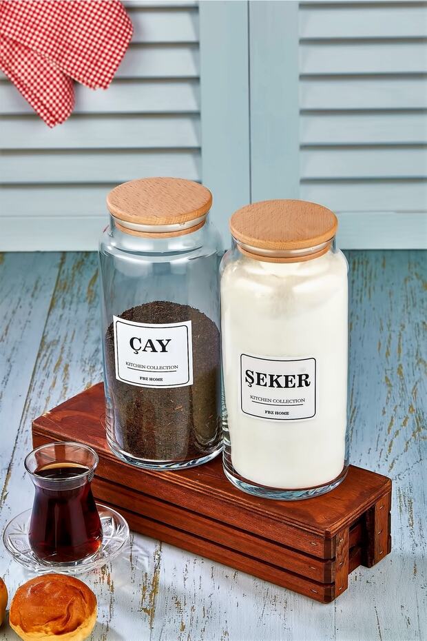 2-Piece Wooden Lid Tea & Sugar Storage Container 1300 Ml Glass Jar