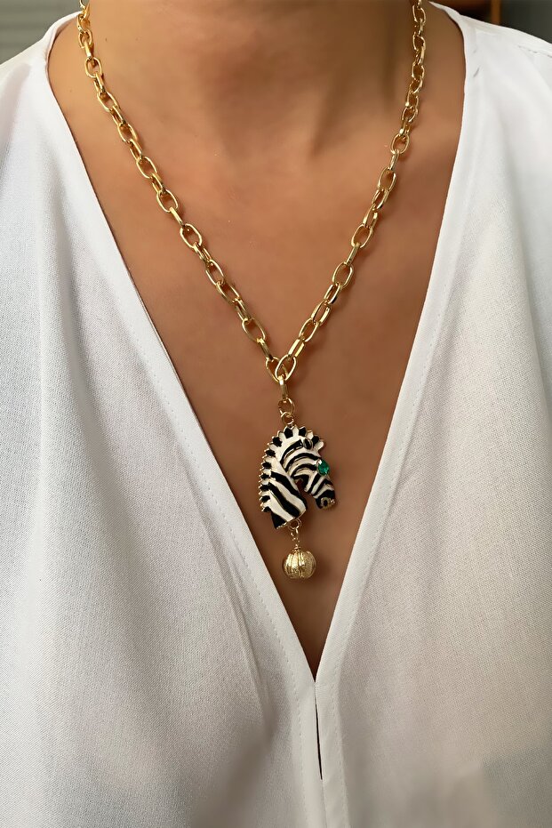 Zebra Uçlu Gold Kolye - 1