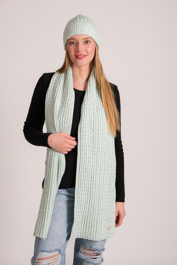 Women's Hair Knitted Soft Tuche Scarf Beanie Set Mint 23w503