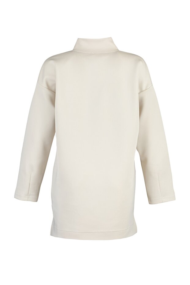 Taş Oversize Fermuar Detaylı Dalgıç/Scuba Örme Sweatshirt TCTAW23TW00198 - 8