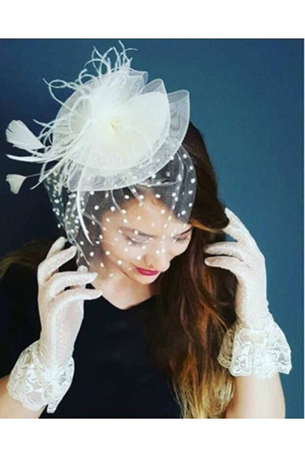White Color Polka Dot Bridal Cap Wedding Hat Voilet