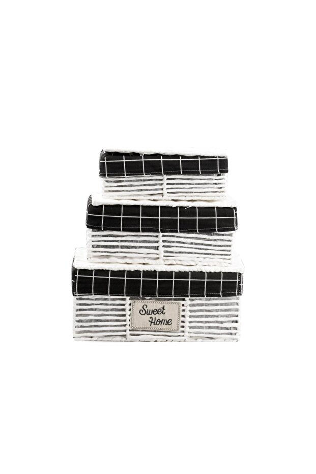 Hasır Beyaz 3'lü Sepet - 1