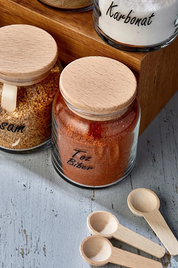 300 ml 12-Piece Jar with Wooden Lid and 12 Mini Spice Spoons 24-Piece Spice Set - 2