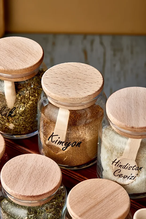 300 ml 12-Piece Jar with Wooden Lid and 12 Mini Spice Spoons 24-Piece Spice Set - 3