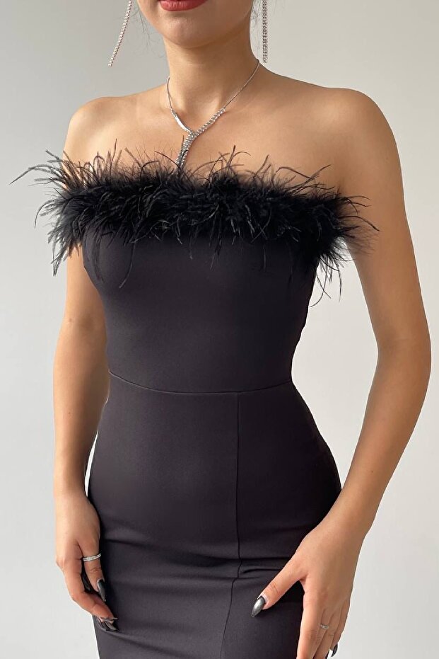 Midi Boy Elbise Yeni Sezon Elbise Yırtmaçlı Basic Elbise Otriş Detay Elbise - 7