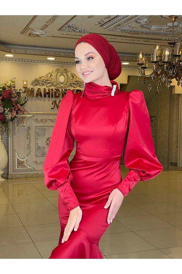 Deniz Yıldızı Kırmızı Abiye Elbise - 1