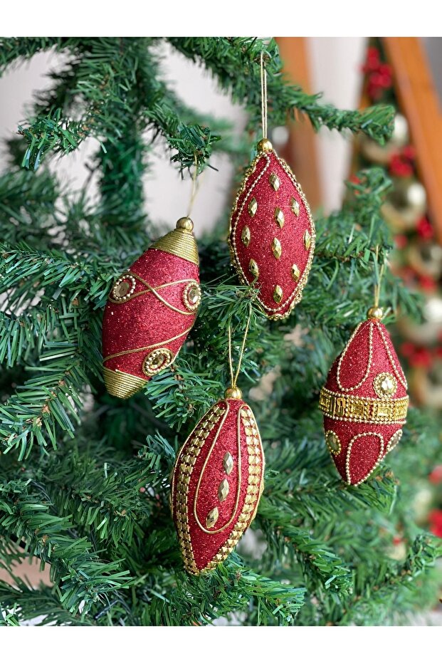 Imported Luxury Collectible New Year New Year Authentic Glitter Embroidered 2-Piece Pine Tree Ornament