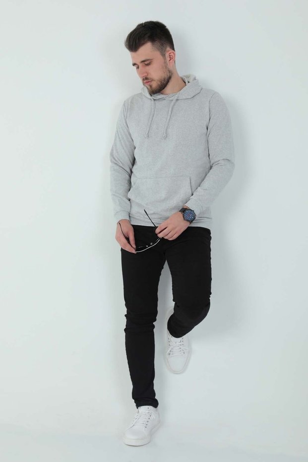Gray Hooded Kangaroo Pocket Cardigan