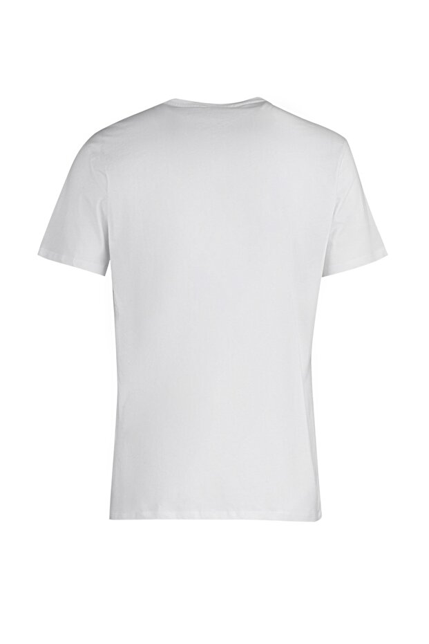 Beyaz Slim/Dar Kesim Kısa Kollu %100 Pamuklu Bisiklet Yaka T-Shirt TMNSS19BO0001 - 7