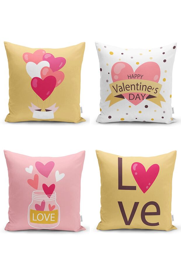 4-Piece Valentine's Day Concept Special Design Modern Combination Pillow and Pillow Cover Set