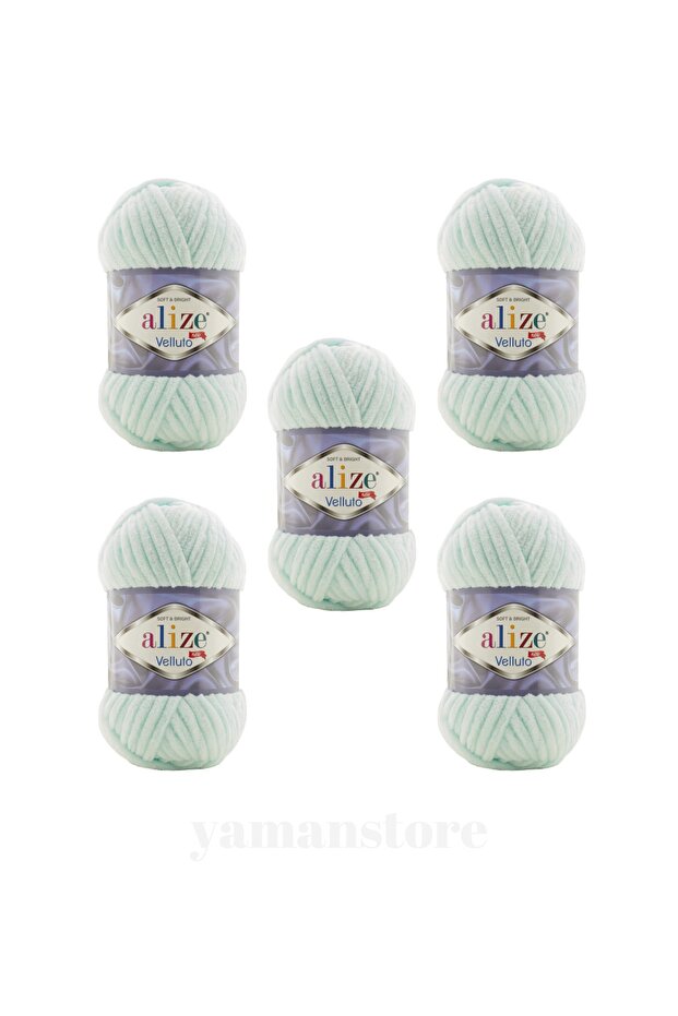 5 Pieces Velluto Velvet Hand Knitting Yarn 15 Water Green