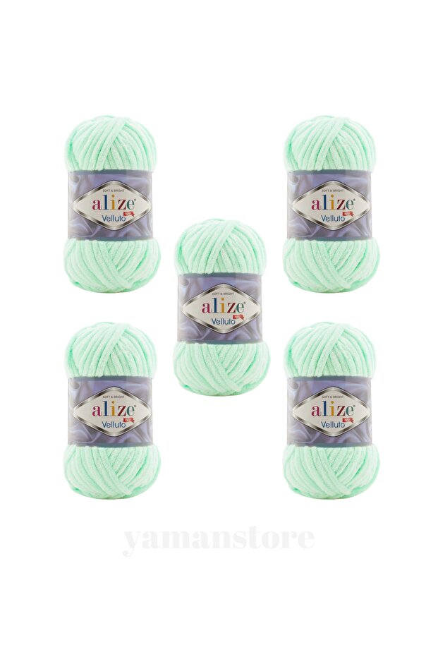 5 Pieces Velluto Velvet Hand Knitting Yarn 464 Mint