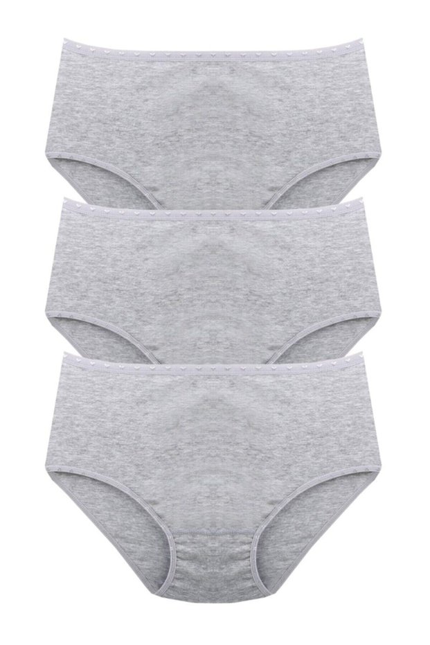 Women's 3-Piece Rib Cotton High Waist Bato Panties Gray Color