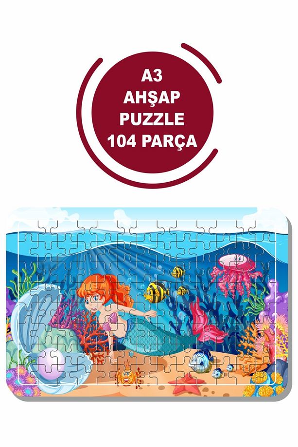 Deniz Kızı Ve Deniz Canlıları A3 104 Parça Puzzle, Oyuncak, Yapboz - 1