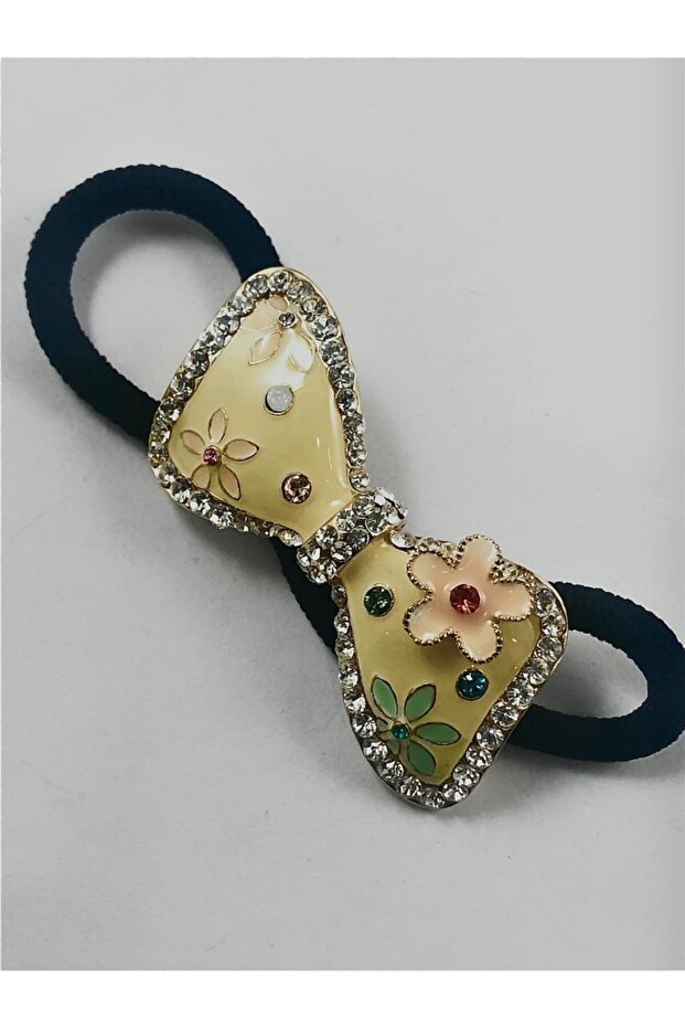 Enameled Jewelled bow with buckle bun rubber