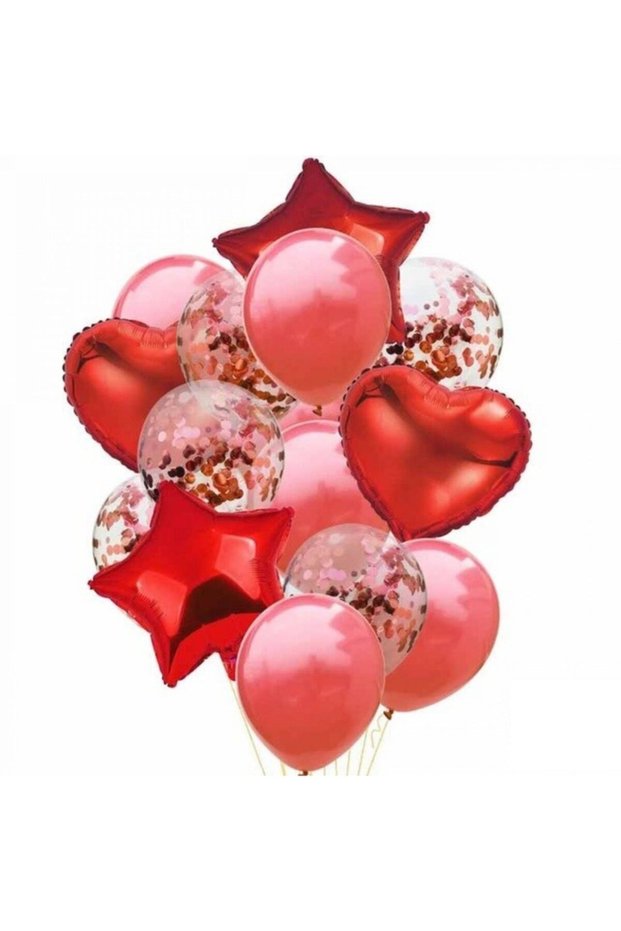 Valentine's Day Confetti Red 2 Pieces Heart-Star Foil Balloon 30 Red 30 Transparent Latex Balloon