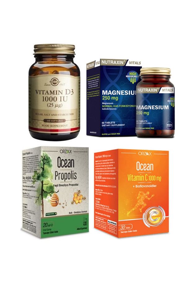 Magnezyum 60 T. + Solgar D3 Vitamini 100 Kapsül +ocean Propolis Sprey 20 Ml+ C Vitamini 30 Tablet - 1