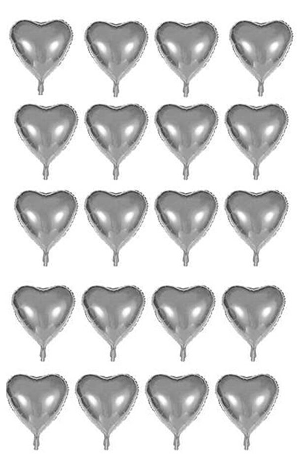 Valentine's Day 20 Pieces Small Silver Heart Foil Balloon 45 cm Compatible with Helium and Normal Air