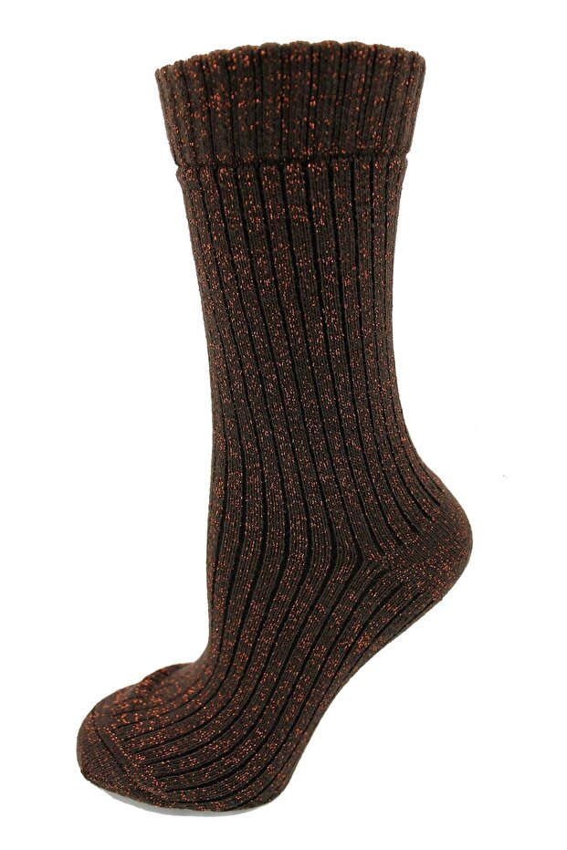 Copper Glittery Boot Type Brown Women's Socks