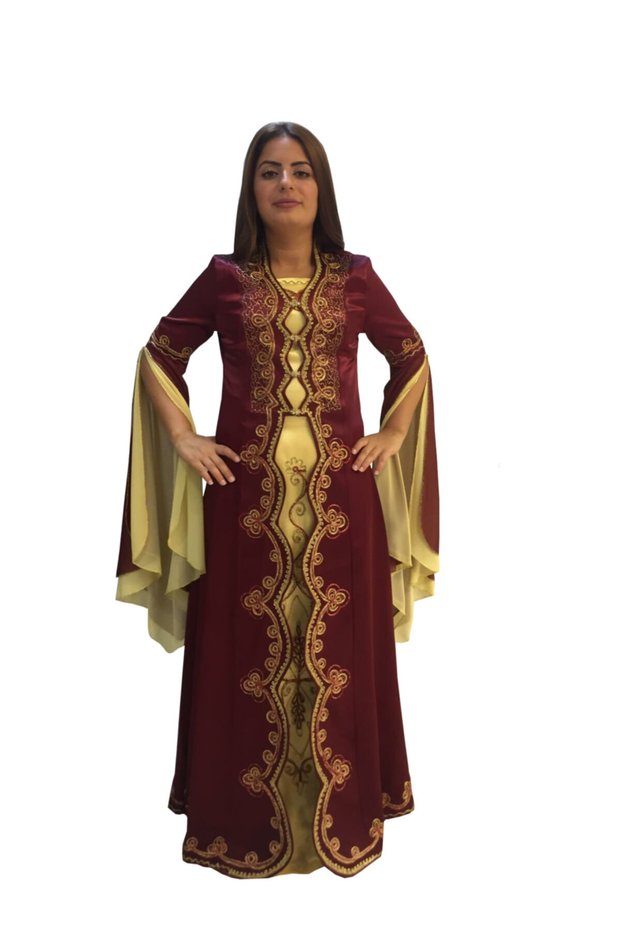 Henna Night Burgundy Bindalli Bridal Kaftan Dress Embroidered Model