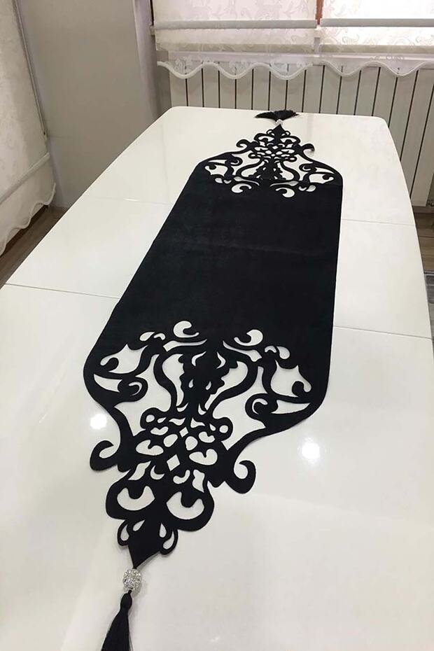 Crown Model Black Color Stone Table Runner
