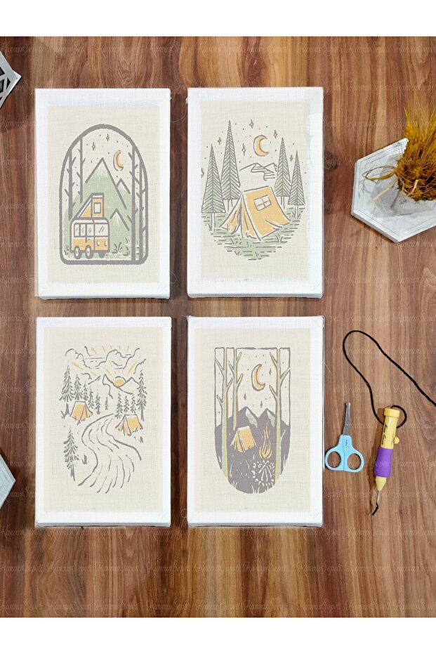 30x20cm Set of 4 Printed Paintings for Embroidery Punch