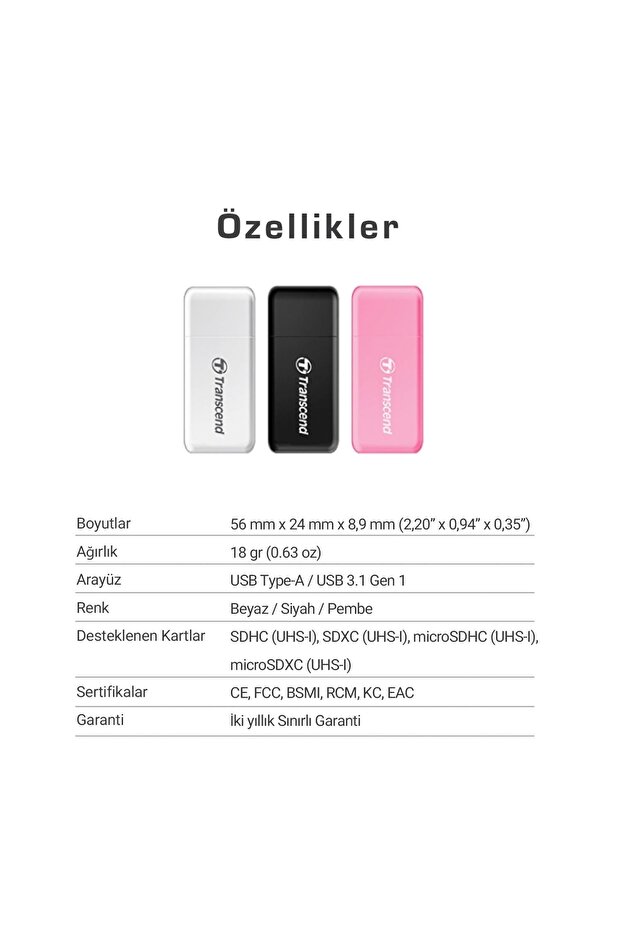 Ts-rdf5k Sd/microsd Usb 3.1 Kart Okuyucu Siyah - 8