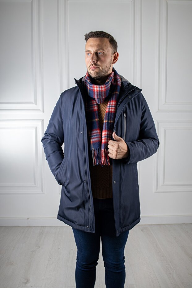 Kapüşonlu Lacivert Kaban - 1