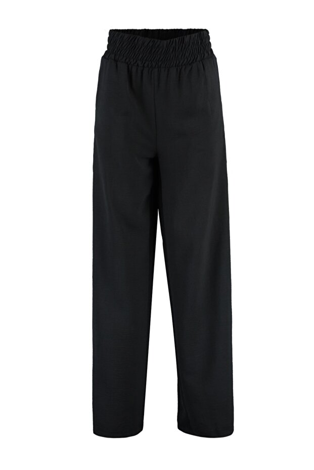 Siyah Wide Leg/Geniş Paça Beli Lastikli Dokuma Pantolon TWOSS22PL00024 - 8