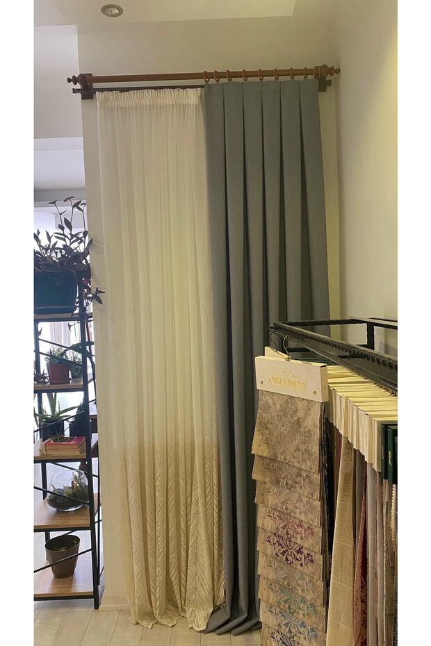 Antrasit Ahşap Başlıklı Alminyum Boru Rustik Perde Askısı Çift Raylı 200 Cm - 4