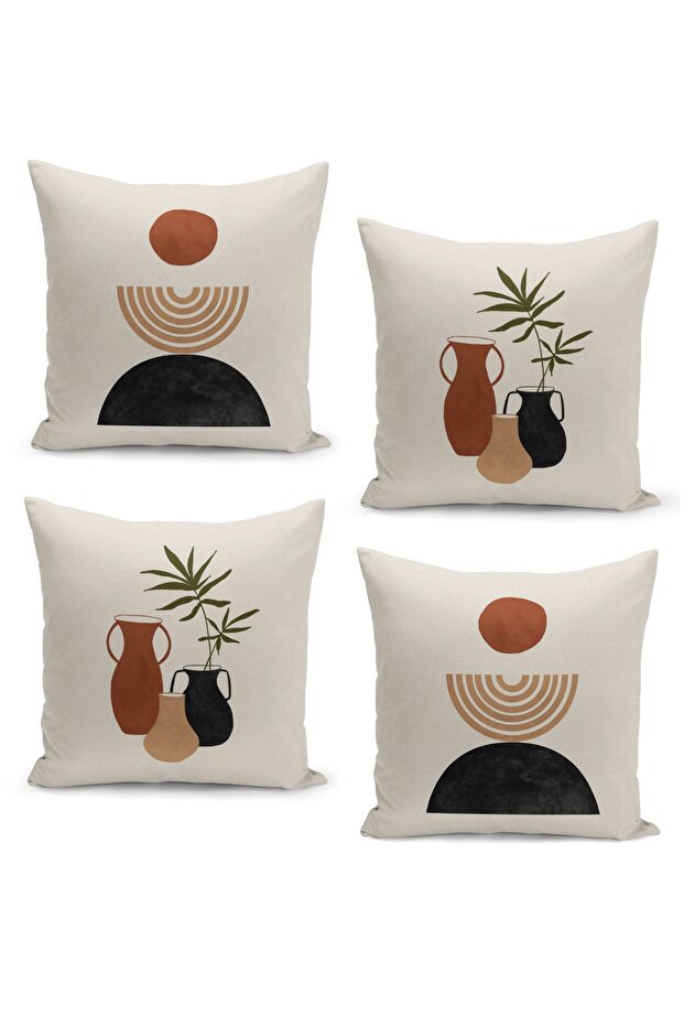 Set of 4 Cushion Cover Set, Reversible Digital Print
