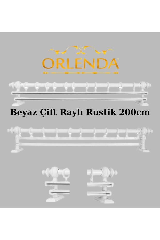 White Wooden Headed Aluminum Pipe Rustic Curtain Hanger Double Rail 200 Cm