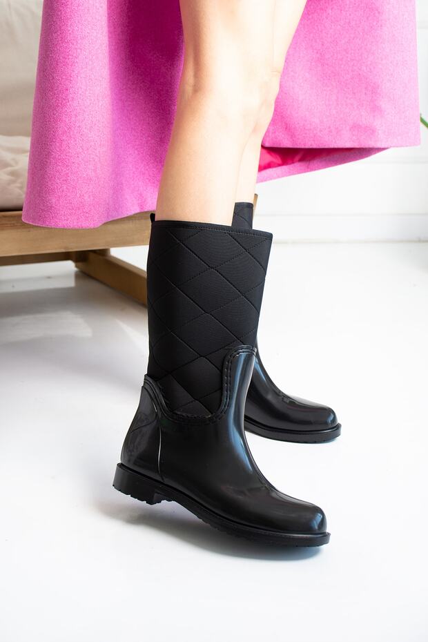 Rain Boots Quilted Black Women's Boots