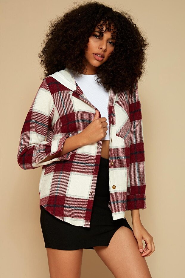 Kadın Kırmızı Kapüşonlu Oduncu Gömlek - 2