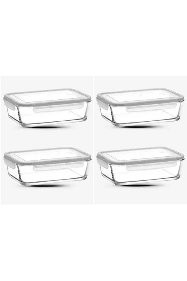 Glass Locked Storage Container Set of 4 1900cc-new Series Large Rectangular Glass Storage Container - 1