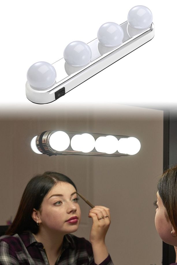 Vantuzlu Makyaj Işığı Makyaj Lambası Kulis Işığı 4 Ampul Ledli Kablosuz 30cm Ja037 - 1